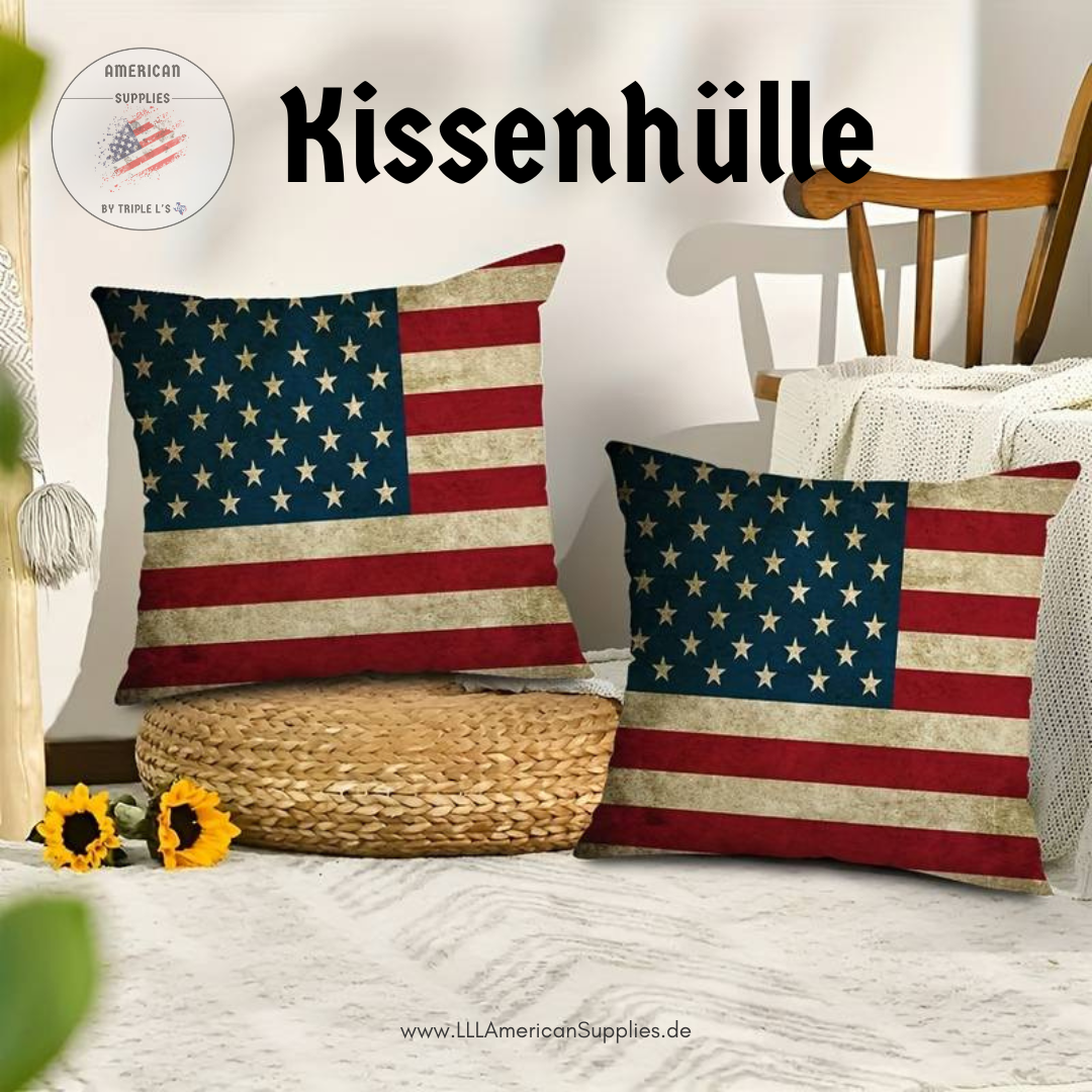 1x Vintage Kissenhülle, canva, USA Flagge Kissen (45cmx45cm)