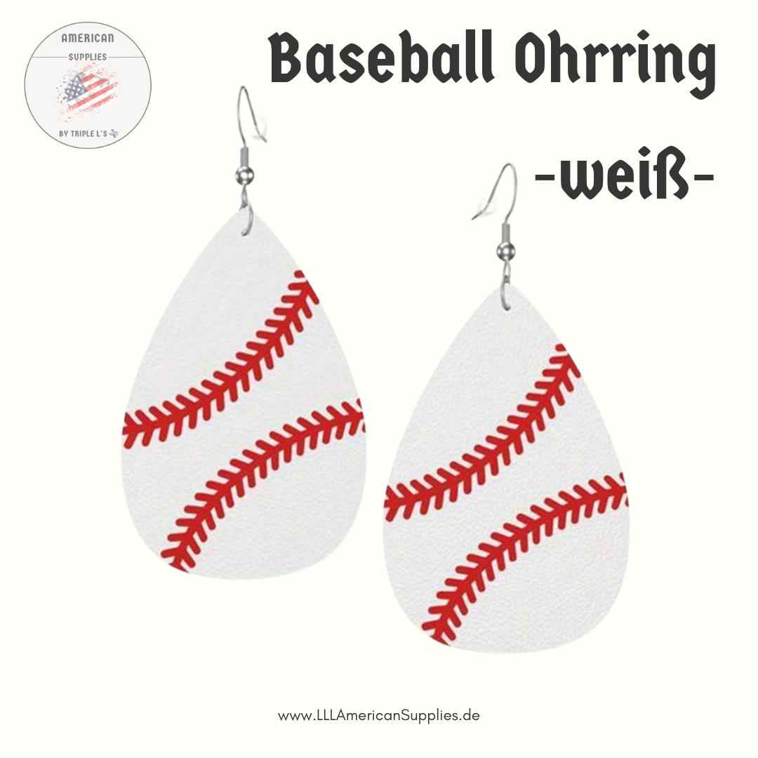 Baseball Ohrring weiß - ultra leicht - Kunstleder - Baseball