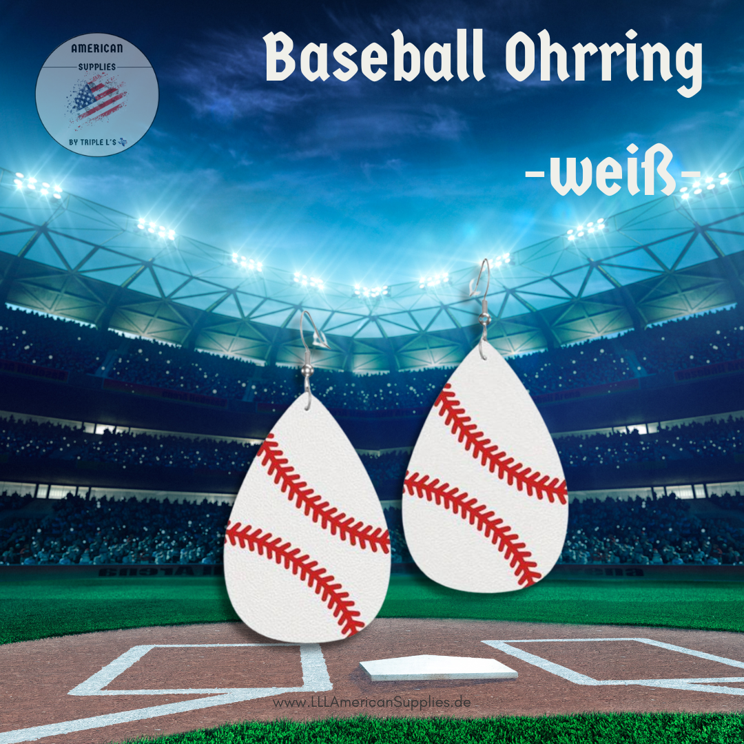 Baseball Ohrring weiß - ultra leicht - Kunstleder - Baseball