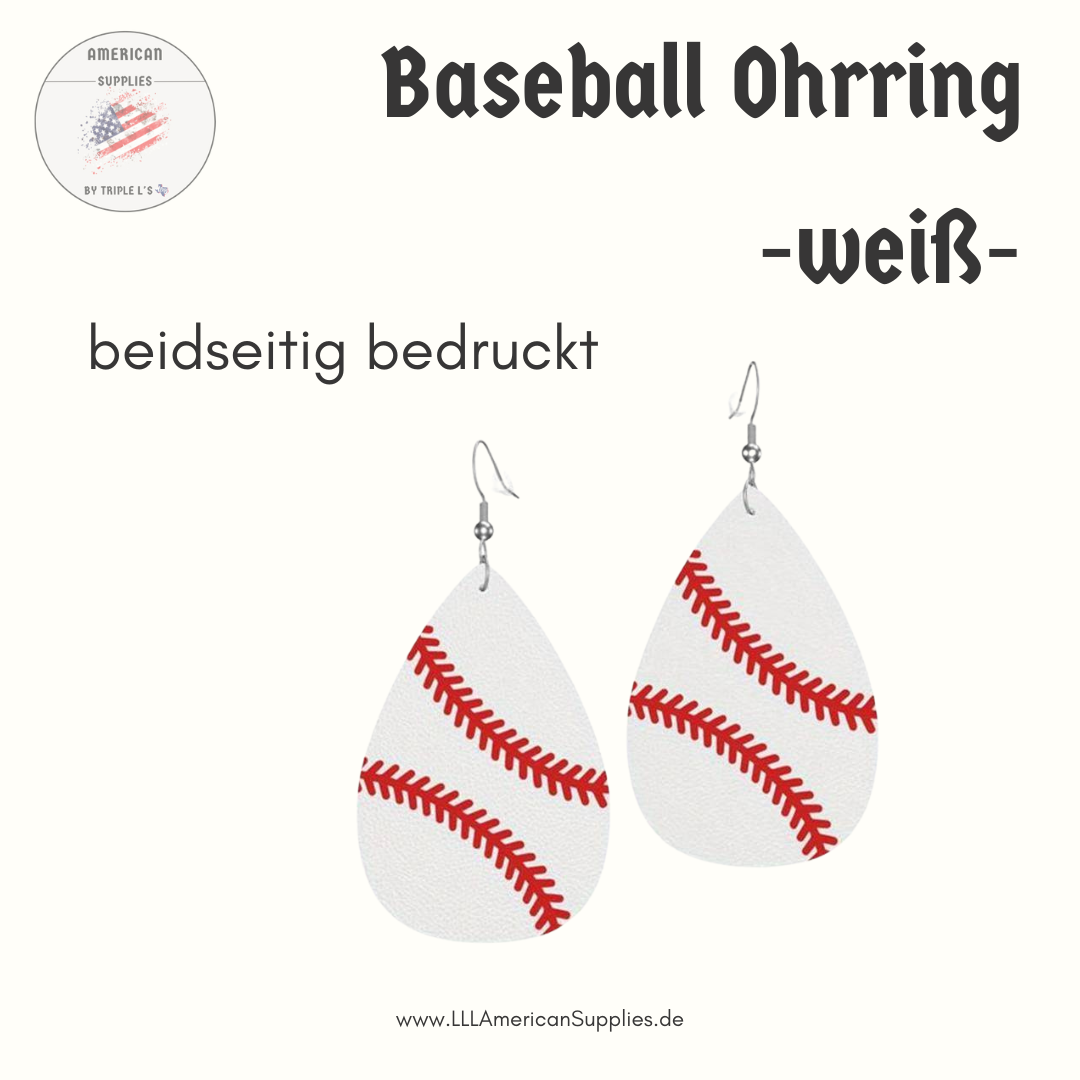 Baseball Ohrring weiß - ultra leicht - Kunstleder - Baseball