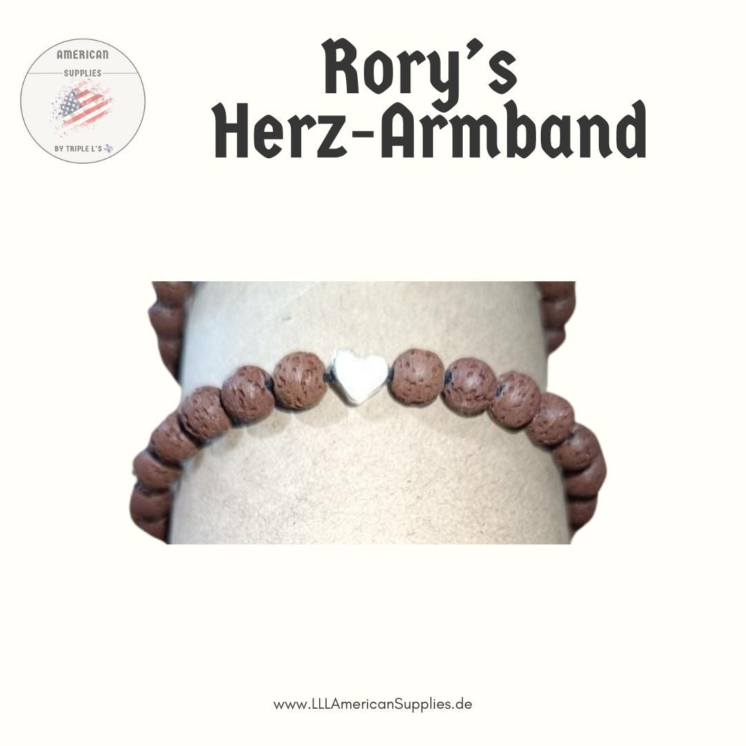 Rory’s Herz-Armband – Lavaperlen & 925 Sterling Silber (mit hartplattinierter Herzperle)