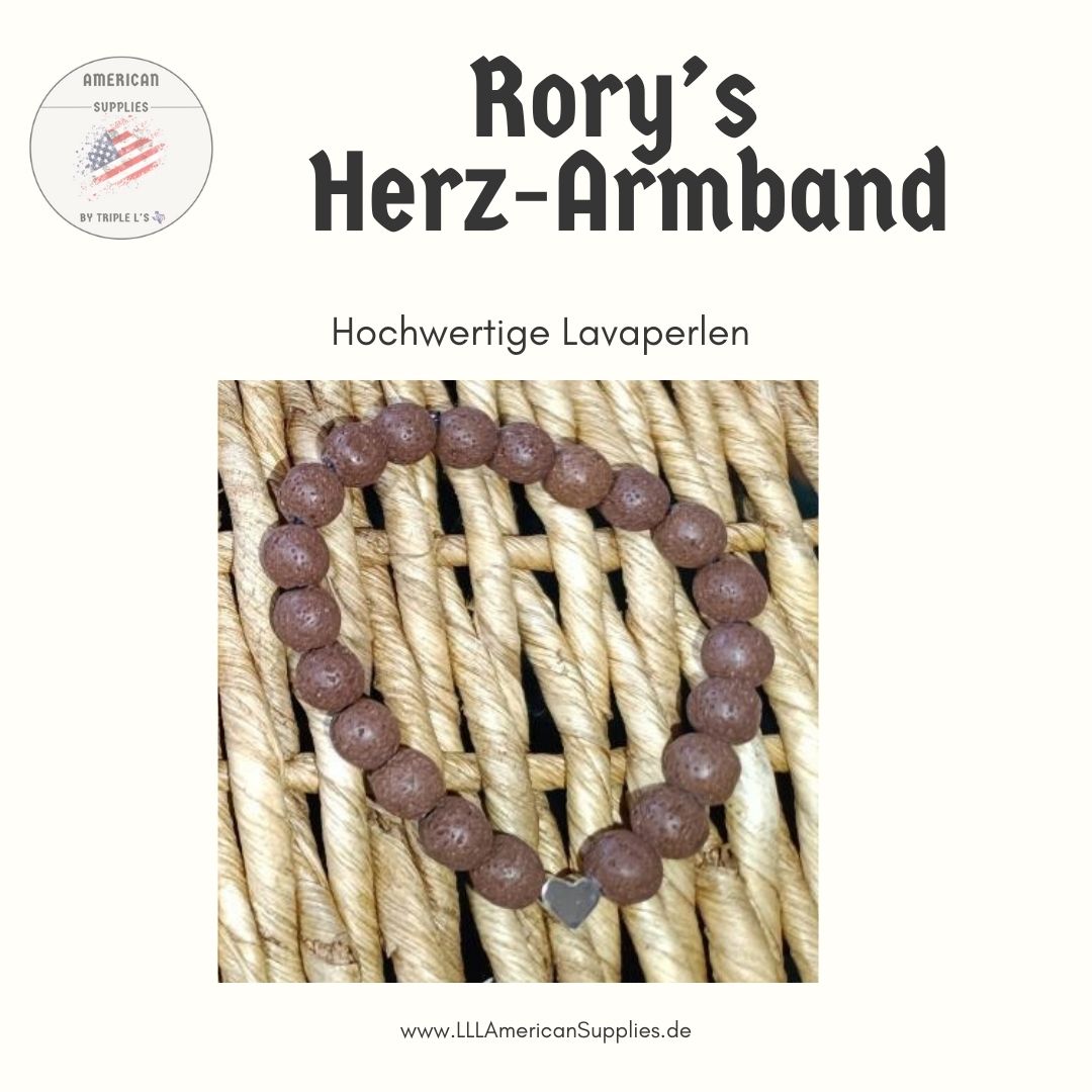 Rory’s Herz-Armband – Lavaperlen & 925 Sterling Silber (mit hartplattinierter Herzperle)