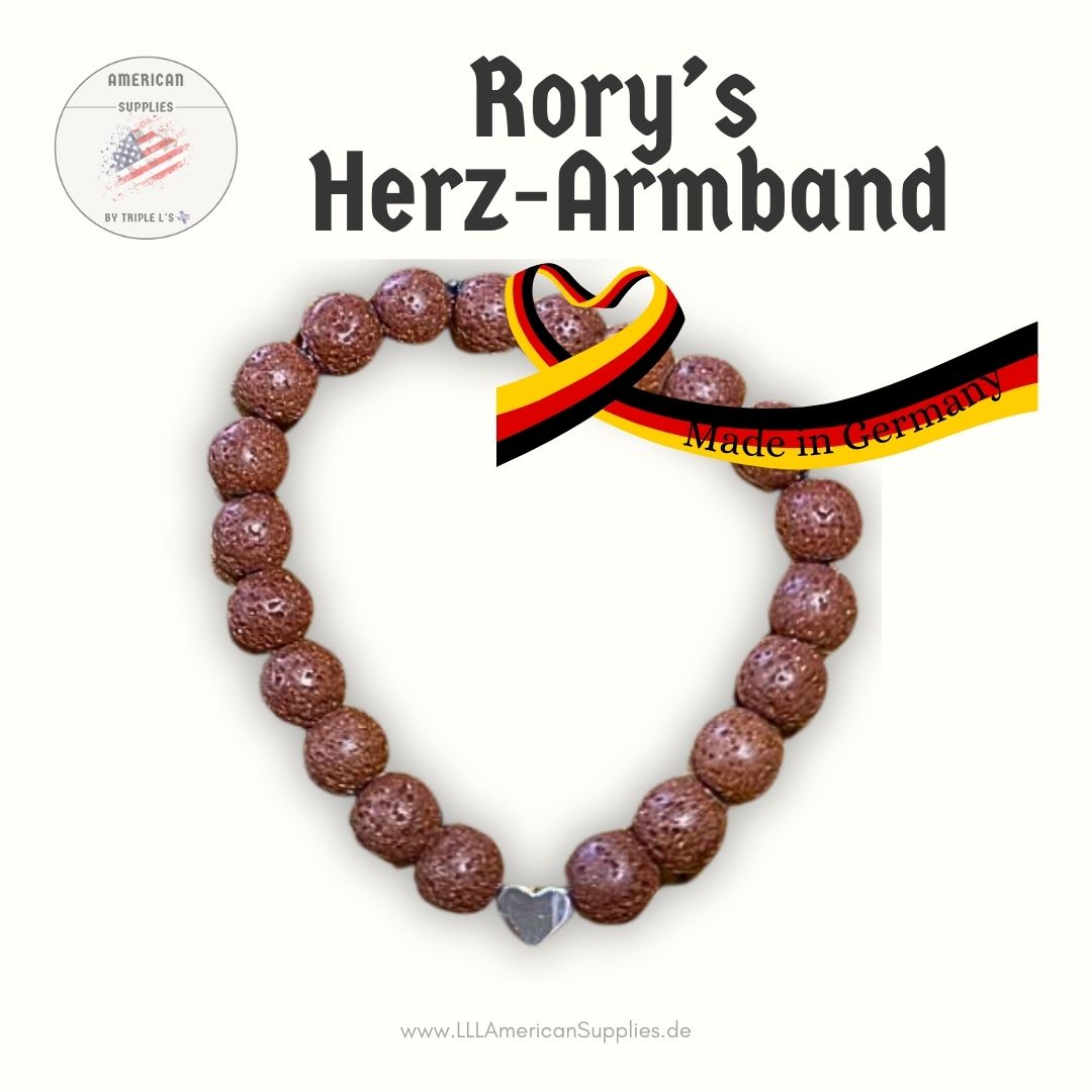 Rory’s Herz-Armband – Lavaperlen & 925 Sterling Silber (mit hartplattinierter Herzperle)