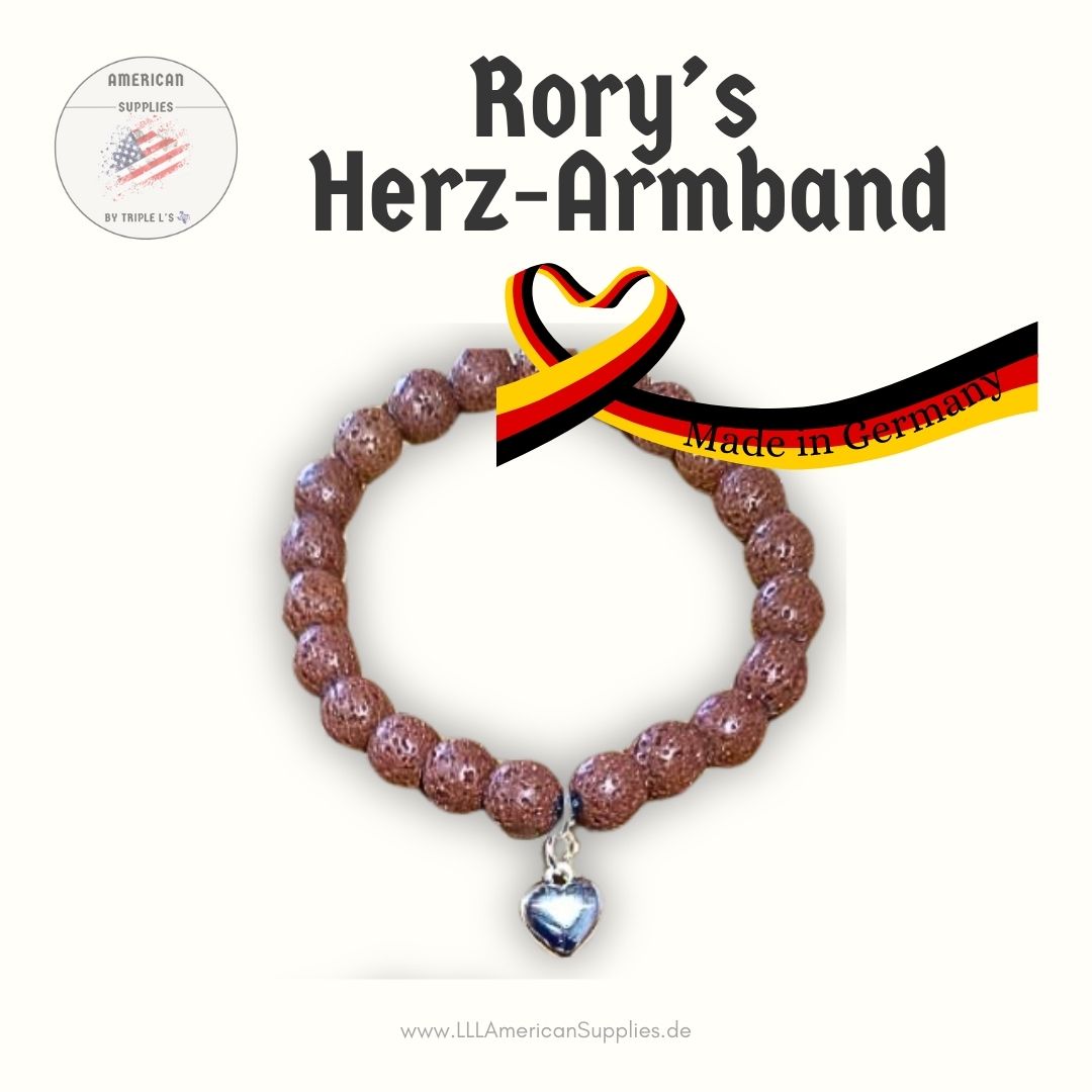 Rory’s Herz-Armband – Lavaperlen & 925 Sterling Silber (mit hängendem Herz)