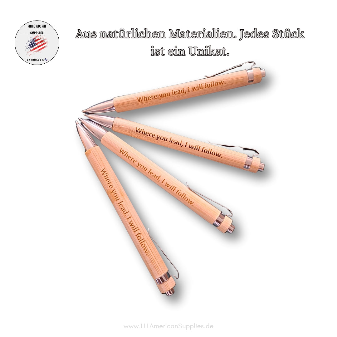 Gilmore Girls „Where You Lead, I Will Follow“ Kugelschreiber – aus Naturholz, schwarze Mine