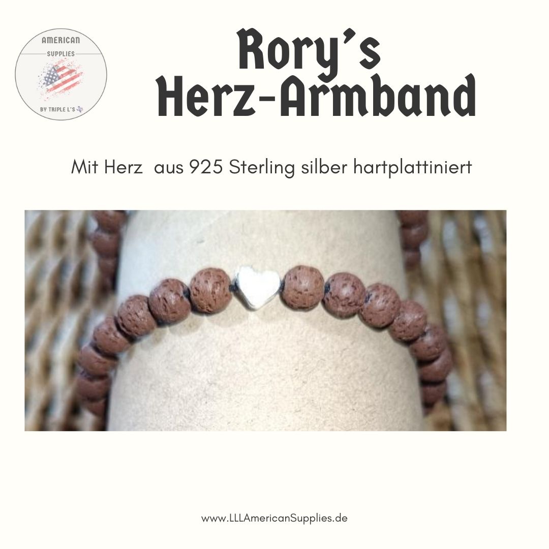 Rory’s Herz-Armband – Lavaperlen & 925 Sterling Silber (mit hartplattinierter Herzperle)