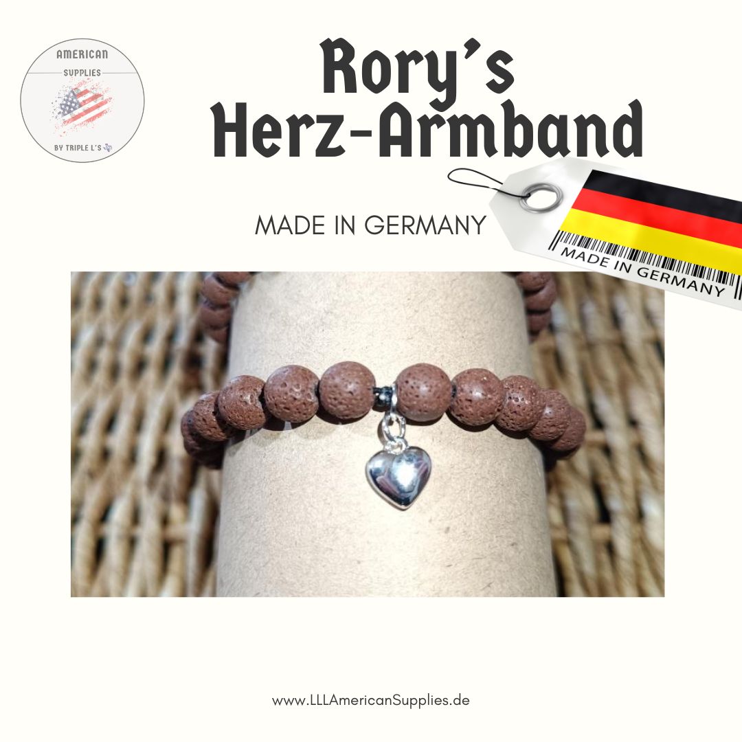 Rory’s Herz-Armband – Lavaperlen & 925 Sterling Silber (mit hängendem Herz)