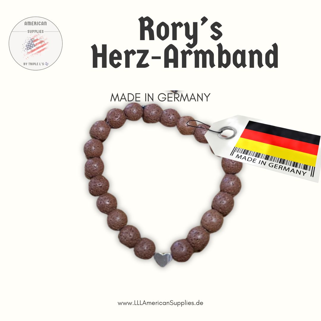 Rory’s Herz-Armband – Lavaperlen & 925 Sterling Silber (mit hartplattinierter Herzperle)