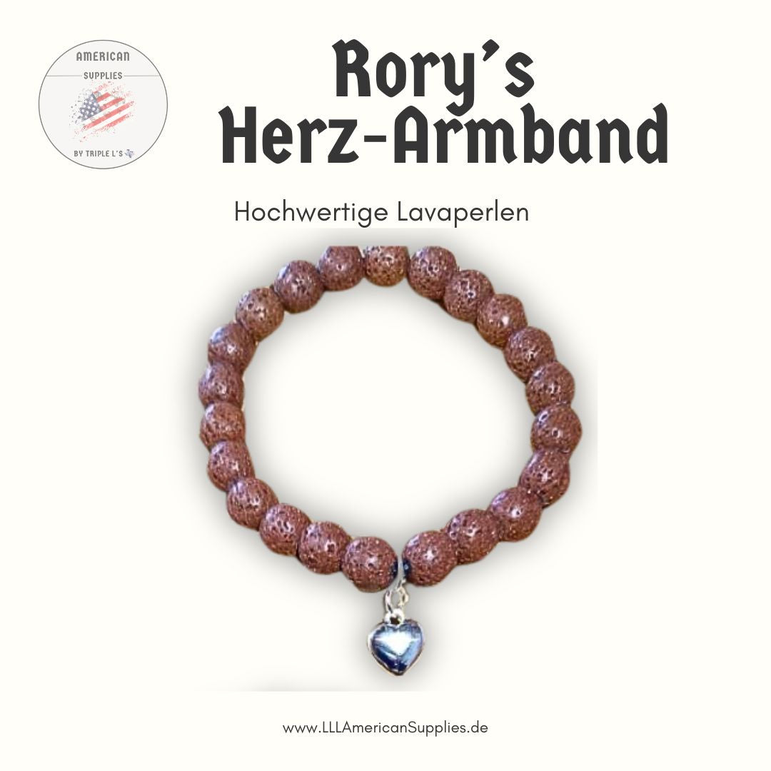 Rory’s Herz-Armband – Lavaperlen & 925 Sterling Silber (mit hängendem Herz)
