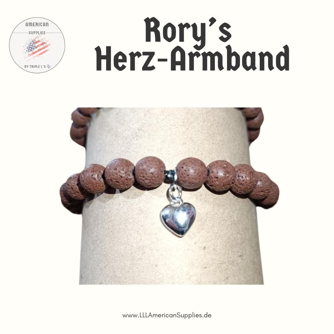 Rory’s Herz-Armband – Lavaperlen & 925 Sterling Silber (mit hängendem Herz)