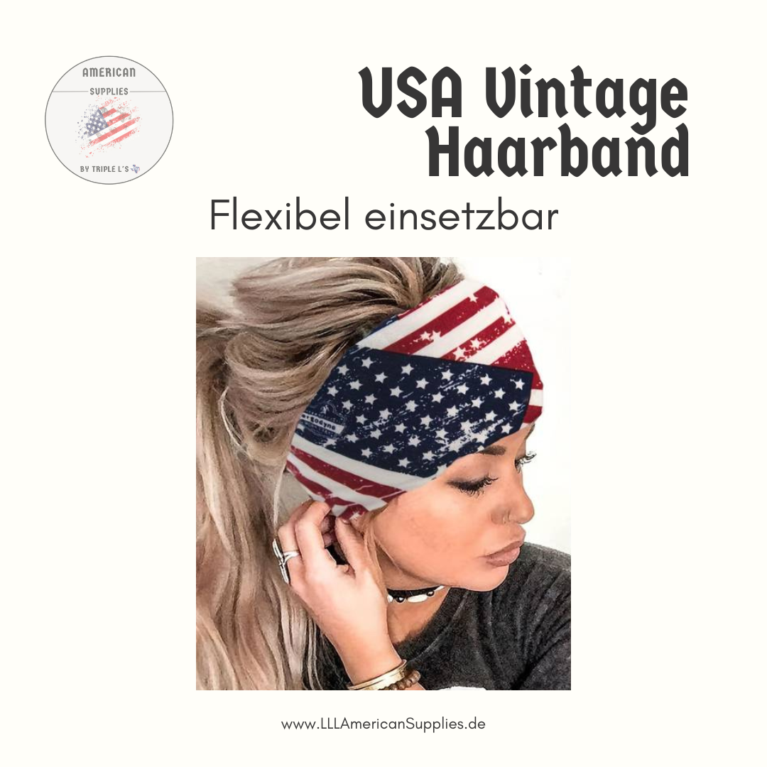 Flexibles US Vintage Haarband -Stoff Headband USA- Flexibel einsetzbar, Stirnband