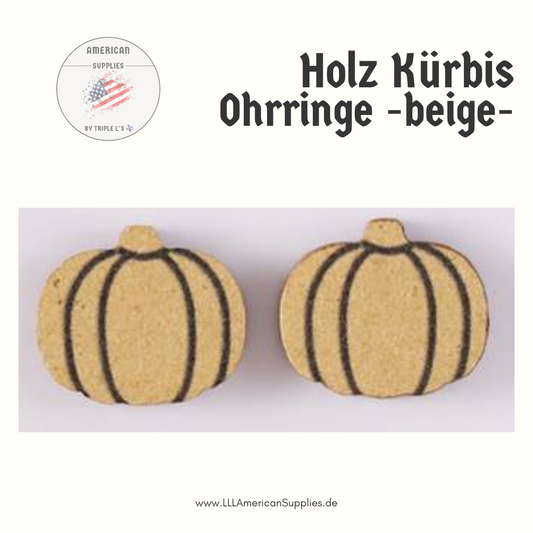 -Creme- Kürbis Ohrringe aus Holz Thanksgiving Vintage Wooden Pumpkin Earring