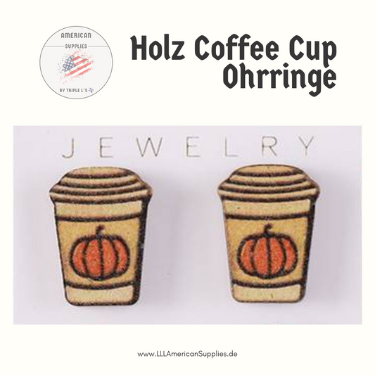 Kürbis Kaffebecher Ohrringe aus Holz -rustikal matt- Thanksgiving Vintage Wooden Pumpkin Earring -rustikal matt-