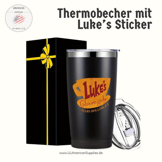 Schwarzer Thermobecher -mit Luke's Sticker- Christmas Edition