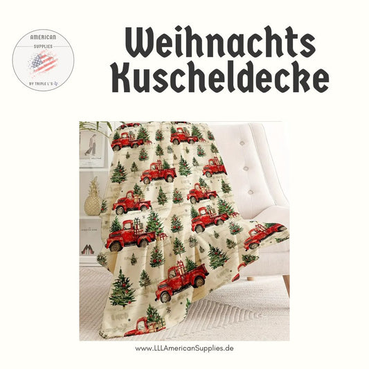 Weihnachts-Kuscheldecke „Red Truck & Christmas Tree“ 200x150cm