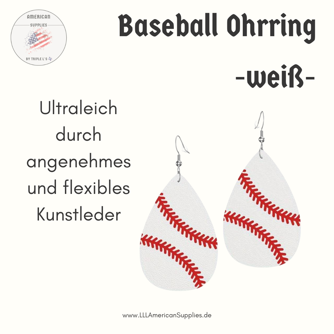 Baseball Ohrring weiß - ultra leicht - Kunstleder -  Baseball