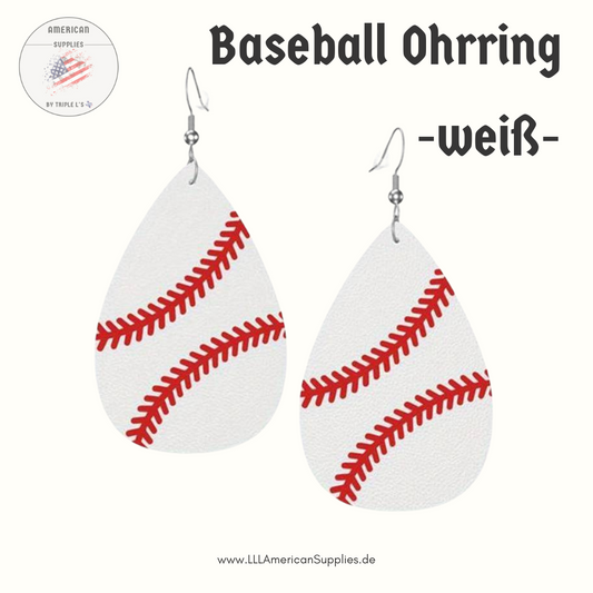 Baseball Ohrring weiß - ultra leicht - Kunstleder -  Baseball