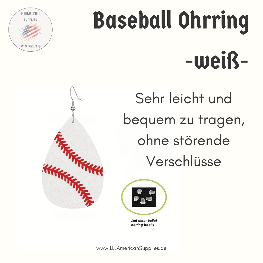 Baseball Ohrring weiß - ultra leicht - Kunstleder -  Baseball