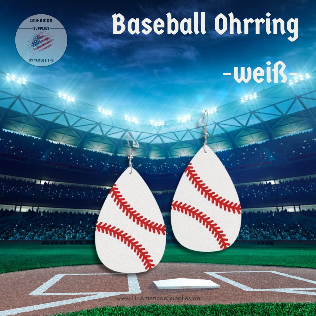 Baseball Ohrring weiß - ultra leicht - Kunstleder -  Baseball