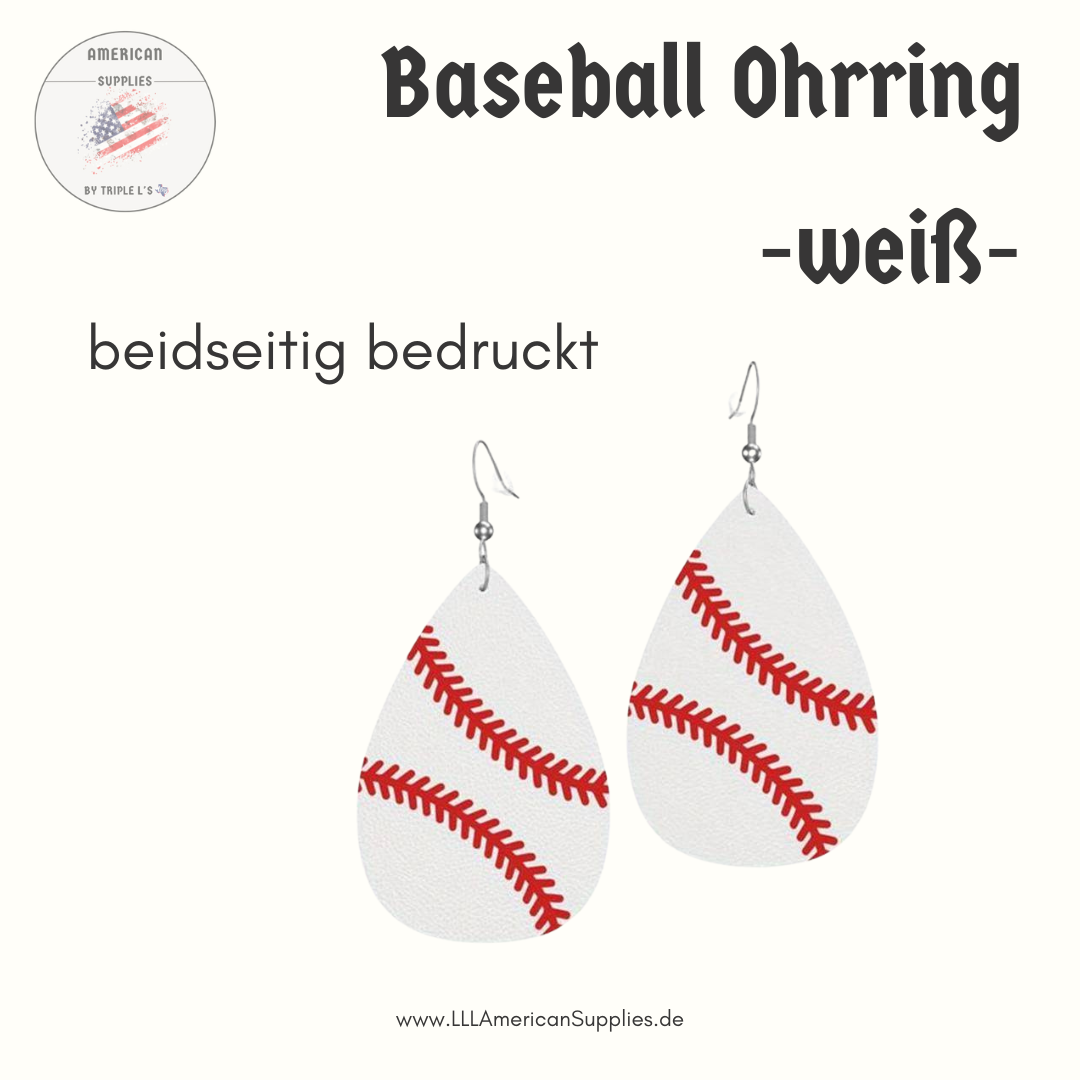 Baseball Ohrring weiß - ultra leicht - Kunstleder -  Baseball